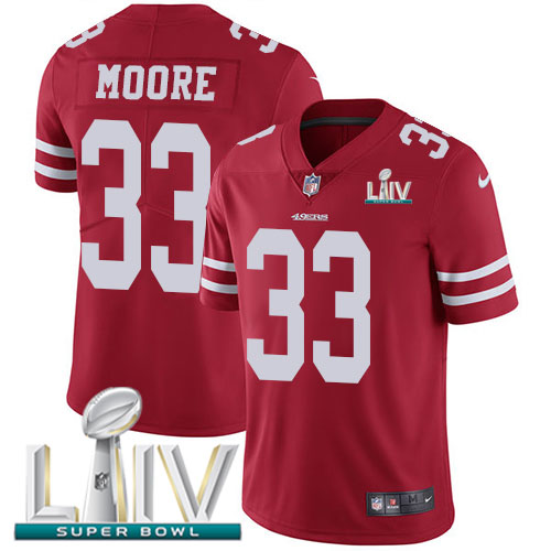 San Francisco 49ers Nike #33 Tarvarius Moore Red Super Bowl LIV 2020 Team Color Men Stitched NFL Vapor Untouchable Limited Jersey